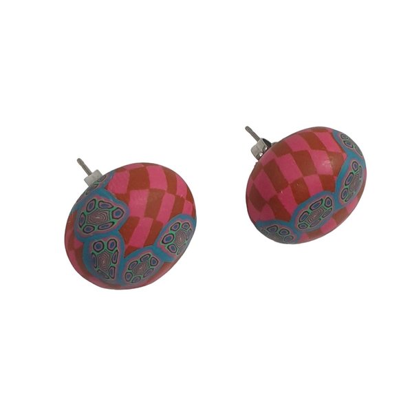 Vintage Polymer Clay Hand Made 70s Style Earrings Womens Jewelry Costume - Picture 5 of 6